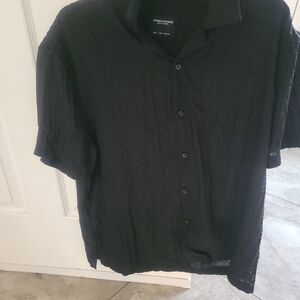Denim & Flower Black Short Sleeve Button-Down Shirt